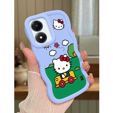 HONTINGA Vivo Y02S Uyumlu Kılıfı Düşüme Önleyici Basitlik Anti Düşme Darbeye Dayanıklı Basit Mavi Yumuşak Silikon Telefon Kılıfı Hello Kitty Desen K9-0090