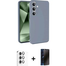 Marsilyan™- Galaxy S24 Fe Kılıf Ahenk Serisi - Siyah 3D Antistatik Hayalet Cam Ekran Koruyucu + Gri Raze Metal Kamera Lens