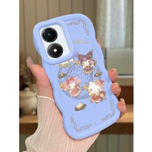 HONTINGA Vivo Y02S Uyumlu Kılıfı Düşüme Önleyici Basitlik Anti Düşme Darbeye Dayanıklı Basit Mavi Yumuşak Silikon Telefon Kılıfı Kitty Desen K9-0089