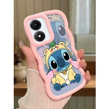 HONTINGA Vivo Y02S Uyumlu Kılıfı Düşüme Önleyici Basitlik Anti Düşme Darbeye Dayanıklı Basit Pembe Yumuşak Silikon Telefon Kılıfı Stitch Desen K9-0092
