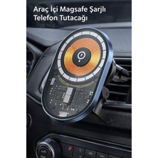 Tech&bello accessories Magssafe Şarj Özellikli 15W Klipsli Araç Içi Telefon Tutucu Iphone Android Tam Uyumlu At3