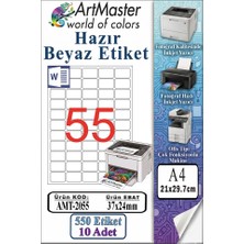 ArtMaster A4 Hazır Beyaz Etiket 37X24 mm 55 Li 10 Sayfa 1 Paket Kendinden Yapışkanlı Fotokopi Lazer Inkjet Kağıdı Yazıcılar