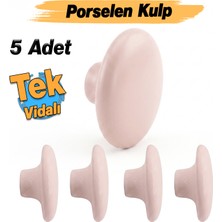 Badem10 (5 Adet) Porselen Yuvarlak Pudra Pembe Renk Mobilya Mutfak Gardrop Dolabı Kapak Kulpu Çekmece Kulbu
