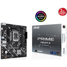 Asus Prime H810M-K LGA1851 Ddr5 6400 HDMI VGA M2 Usb3.2 Aura Rgb Matx