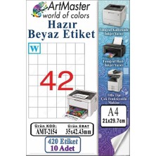 ArtMaster A4 Hazır Beyaz Etiket 35X42.43 mm 42 Li 10 Sayfa 1 Paket Kendinden Yapışkanlı Fotokopi Lazer Inkjet Kağıdı Yazıcılar