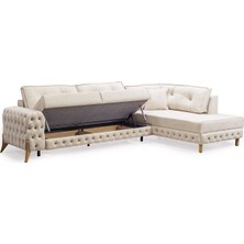 Dekorew Bade Bazalı ,büyük Yataklı,köşe Koltuk Ekru Renk Silinebilir Kuma,kapitone El Işçiliği