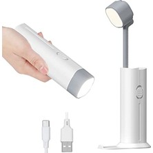 Cekar Store LED Çalışma Masası Lambası, 3 Parlaklık Kademesi, Cep Telefonu Tutuculu Komodin Okuma Lambası, Dış Mekan Acil Lambası, USB Şarj Bağlantılı Yatak Odası, Kamp, Ofis Için (Beyaz-1)