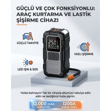 Matechno 12000MAH Taşınabilir Araç Akü Takviye Cihazı Jump Starter Dijital Ekranlı Lastik Şişirme Pompası