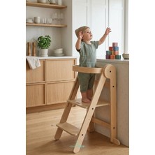 Mamatoyz Fold Natural Katlanır Öğrenme Kulesi - Katlanabilir Mutfak yardımcısı - Portatif Öğrenme Kulesi Natural Ahşap Rengi