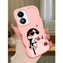 Ucuc Vivo Y02S Uyumlu Pembe Silikon Kılıf Kamera Korumalı Darbe Emici Tasarım Şık Baskı Kılıf