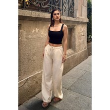 Kadın Keten Bol Kesim Palazzo Pantolon