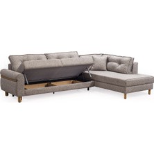 Dekorew Buse Bazalı(Sandıklı) Yataklı(Geniş Yataklı) Köşe Koltuk Açıkvizon Renk Silinebilir Kumaş