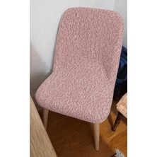 Mandaş 6lı Set Jakarlı Sandalye Kılıfı (Yaslanma Yeri Oval)-Özel Kesim-Pudra