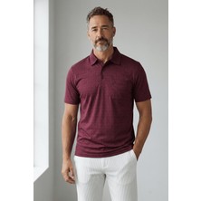 Erkek Simenti Yakalı Cepli Desenli Bordo Tshirt