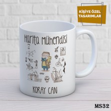 Birsence Kişiye Özel Meslek Temalı Kupa | Isimli & Fotoğraflı Premium Hediye Bardak Harita Mühendisi
