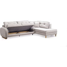 Dekorew Zeyne Yataklı ve Bazalı(Sandıklı) Köşe Koltuk Takımı Krem Renk Silinebilir Kumaş