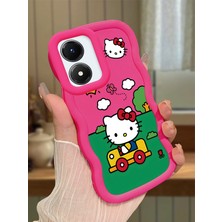 HONTINGA Vivo Y02S Uyumlu Kılıfı Düşüme Önleyici Basitlik Anti Düşme Darbeye Dayanıklı Basit Kırmızı Yumuşak Silikon Telefon Kılıfı Hello Kitty Desen K9-0090