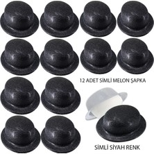 Luord-Store Siyah Renk Simli Melon Yuvarlak Parti Şapkası 12 Adet