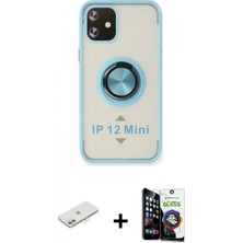 Marsilyan™- iPhone 12 Mini Kılıf Yörünge Çizgi - Şeffaf Temperli Cam Ekran Koruyucu + Pembe Renkli Kamera Lens Koruma Cam