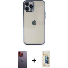 Marsilyan™- iPhone 12 Pro Kılıf Vadi Minimal - Siyah 6d Mat Seramik Hayalet Nano Ekran Koruyucu + Turuncu Neon Fosforlu Kamera Lens