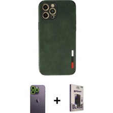 Marsilyan™- iPhone 12 Pro Max Kılıf Doruk Asil Koleksiyonu - Siyah Bilvis Hayalet Cam Ekran Koruyucu + Yeşil Neon Fosforlu Kamera Lens