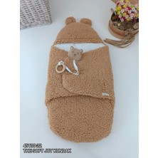 Luord-Store Yenidoğan Kulaklı Şapkalı Açılır Kucaklı Cırt Kapamalı Bebek Battaniyesi Kundak Kahverengi