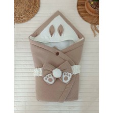 Luord-Store Yenidoğan 4 Kat Müslin Kumaş Kulaklı Patili Fiyonk Bebek Battaniyesi Kundak Yeşil