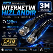 Airstorr Cat8 Ethernet Kablosu 40Gbps 2000MHz | Gaming & Modem Uyumlu Örgü LAN Kablosu 1-20m