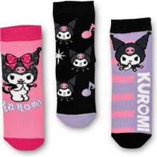 Sanrio Kuromi Lisanslı Kız Çocuk 3 Çift Soket Çorap 23065