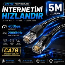Airstorr Cat8 Ethernet Kablosu 40Gbps 2000MHz | Gaming & Modem Uyumlu Örgü LAN Kablosu 1-20m