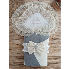 Luord-Store Yenidoğan Teri Cotton Taç Nakışlı Prizma Taş Kundak Bebek Battaniyesi