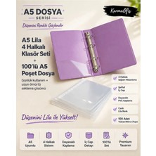 Karmaofis A5 Lila 4 Halkalı Klasör Seti + 100’LÜ A5 Poşet Dosya | Dayanıklı Dosya Seti