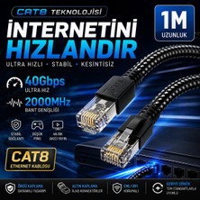 Airstorr Cat8 Ethernet Kablosu 40Gbps 2000MHz | Gaming & Modem Uyumlu Örgü LAN Kablosu 1-20m