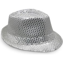 Luord-Store Disko Gümüş Payetli Fötr Şapka Yetişkin Boy