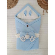 Luord-Store Yenidoğan 4 Kat Müslin Kumaş Kulaklı Patili Fiyonk Bebek Battaniyesi Kundak Mi