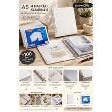 Karmaofis A5 Beyaz 4 Halkalı Klasör Seti + 100 Adet Poşet | Suni Deri Ajanda, Organizer, Kart ve Evrak Dosyası