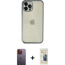 Marsilyan™- iPhone 12 Pro Kılıf Vadi Minimal - Siyah 6d Mat Seramik Hayalet Nano Ekran Koruyucu + Turuncu Neon Fosforlu Kamera Lens
