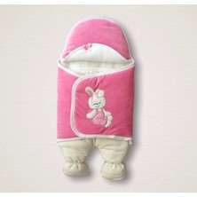 Luord-Store Yenidoğan Kadife Kumaş Ayıcık Nakışlı Şapkalı Kız Erkek Bebek Ayaklı Kundak Bebek Battaniyesi Pembe