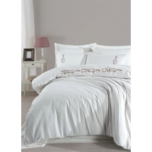 Şaheser Home Collection Rosita Nakışlı Nevresim Takımı, %100 Pamuk Kumaş, Klasik Beyaz 6 Parça Çift Kişilik Nevresim Seti