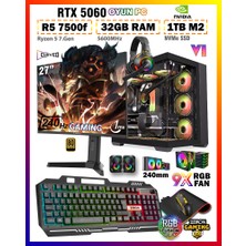 Zeiron Warrior Spine X12 Ryzen 5 7500F 32GB 1tb M.2 SSD RTX5060 27" 240Hz Sıvı Soğutmalı Oyuncu Bilgisayarı