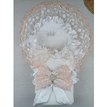 Luord-Store Yenidoğan Bal Peteği Taç Nakışlı Lüks Kundak Bebek Battaniyesi Ekru