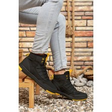 Riccon Erkek Siyah Sarı Sneaker Bot Düz Taban, Suya Dayanıklı Malzeme ile Konforlu Ayakkabı