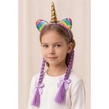 Petek Aksesuar Kız Çocuk Unicorn Örgülü Taç Saç Bandı