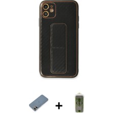 Marsilyan™- iPhone 12 Kılıf Yörünge Yansıma - Siyah Joko Magic 5d Hayalet Cam + Gold Metal Kamera Lens Koruma Cam