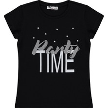 Civil Girls Party Time Baskılı 6-9 Yaş Tişört  - Siyah