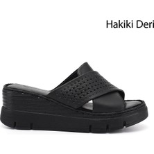 Gönderi(r) Kadın Siyah  Dolgu Topuklu Hakiki Deri Terlik