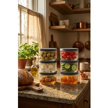 Zuri Design 6’lı Cam Saklama Kabı Soft Mavi Kapaklı Şeffaf Kavanoz Seti 425 cc