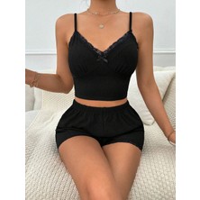 Bemy Store Siyah Fiyonk Detaylı Şortlu Pijama Takımı2li