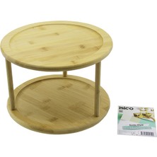 Savarga 2 Katlı Yuvarlak=24.5cm Döner Tablalı Ahşap Bambu Sunum Tepsisi - Mini Sofra (4801)