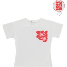 Civil Girls Hibiskus Baskılı 6-9 Yaş Tişört - Kırık Beyaz